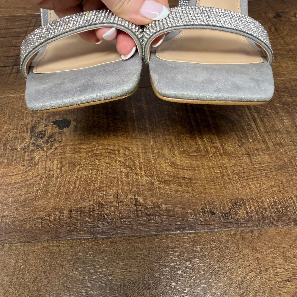 Steve Madden TIAA-R Rhinestone Block Heels Silver‎ 9.5 w/ Box